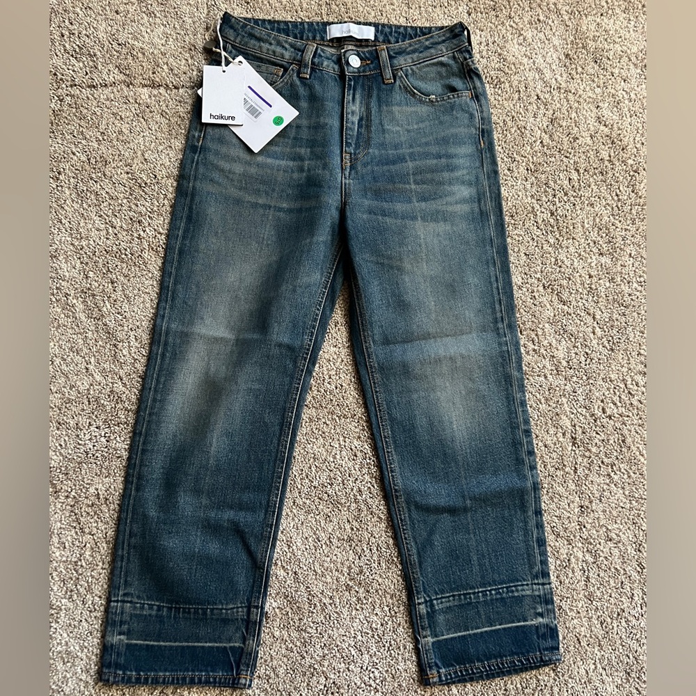 NWT HAIKURE Bruxelles Straight-Leg Denim Bottom Fold Jeans Made In Italy Sz 26